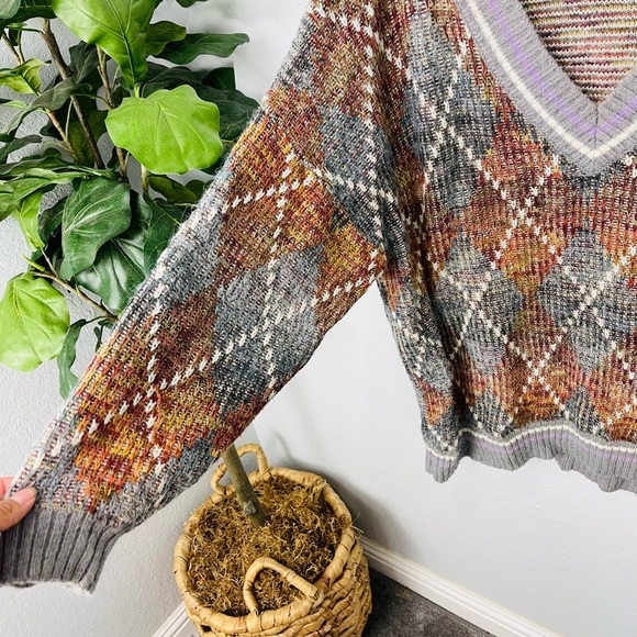 Free People Silverstone Argyle Sweater Tunic Oversized fit Knit Mohair - Picture 2 of 7